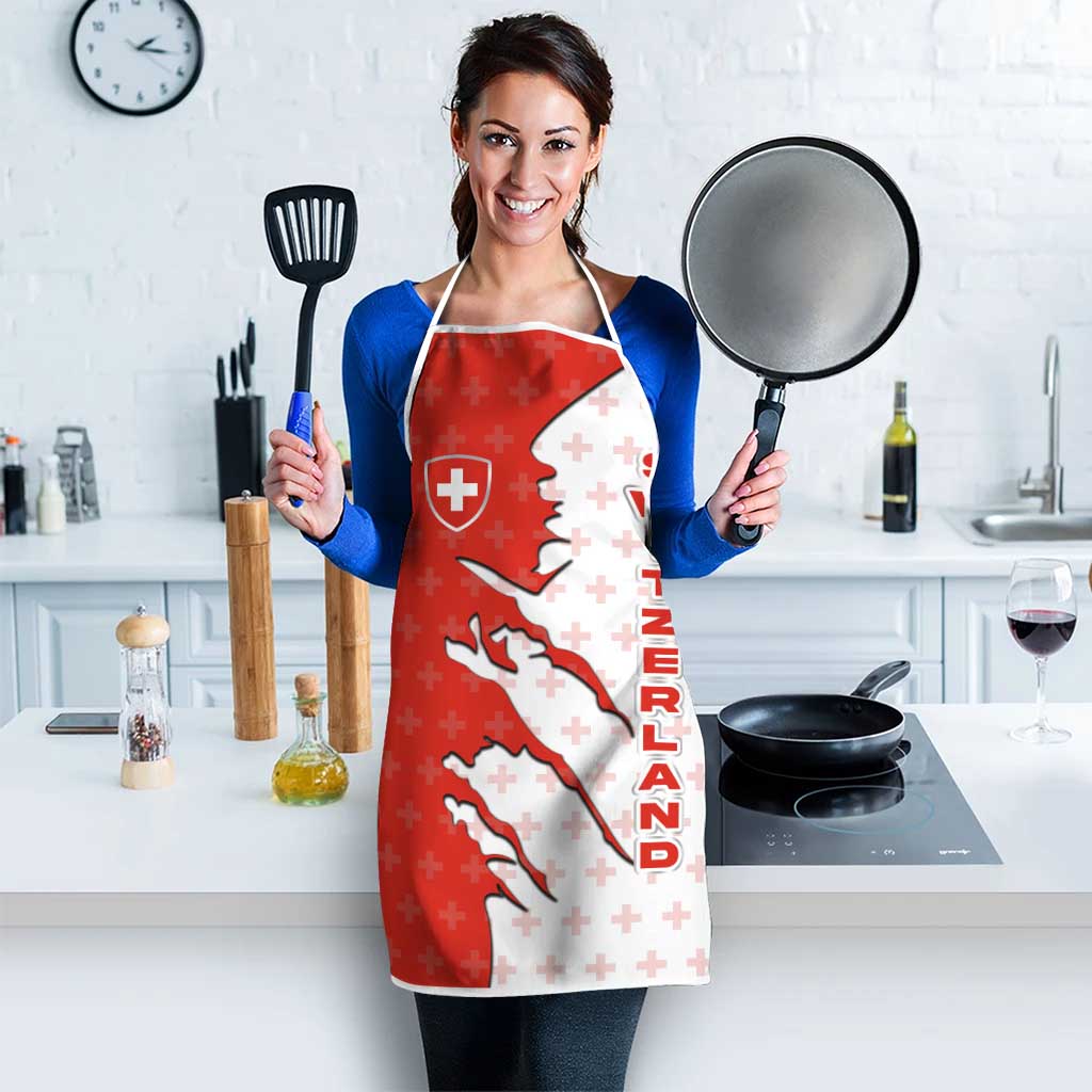 Switzerland Map Scratch Claw Swiss Flag Apron with Vertical Text - Wonder Print Shop
