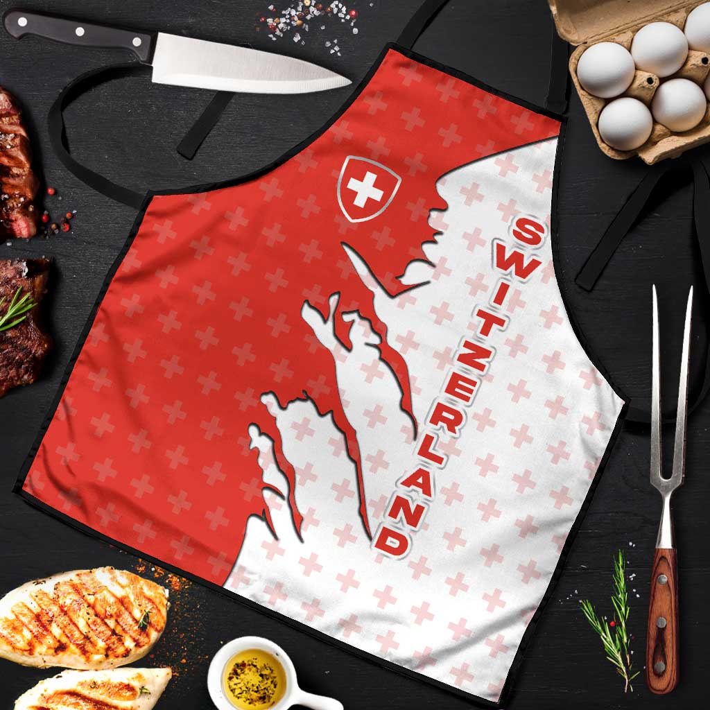 Switzerland Map Scratch Claw Swiss Flag Apron with Vertical Text - Wonder Print Shop