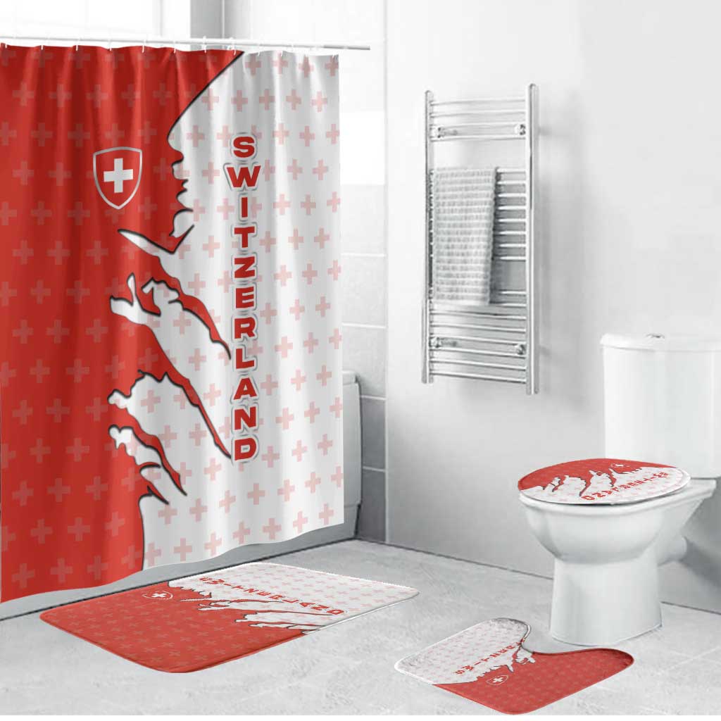 Switzerland Map Scratch Claw Swiss Flag Bathroom Set with Vertical Text - Wonder Print Shop