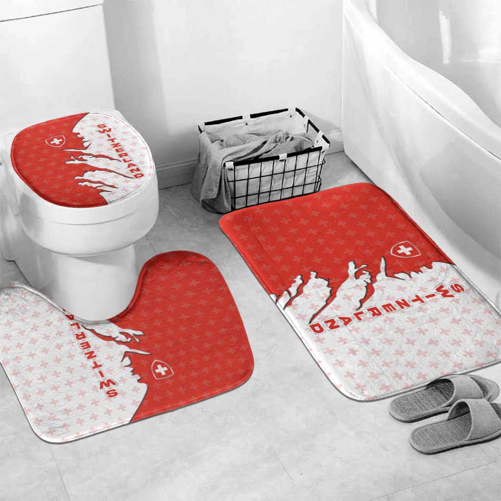 Switzerland Map Scratch Claw Swiss Flag Bathroom Set with Vertical Text - Wonder Print Shop