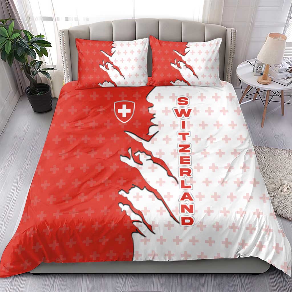 Switzerland Map Scratch Claw Swiss Flag Bedding Set with Vertical Text - Wonder Print Shop