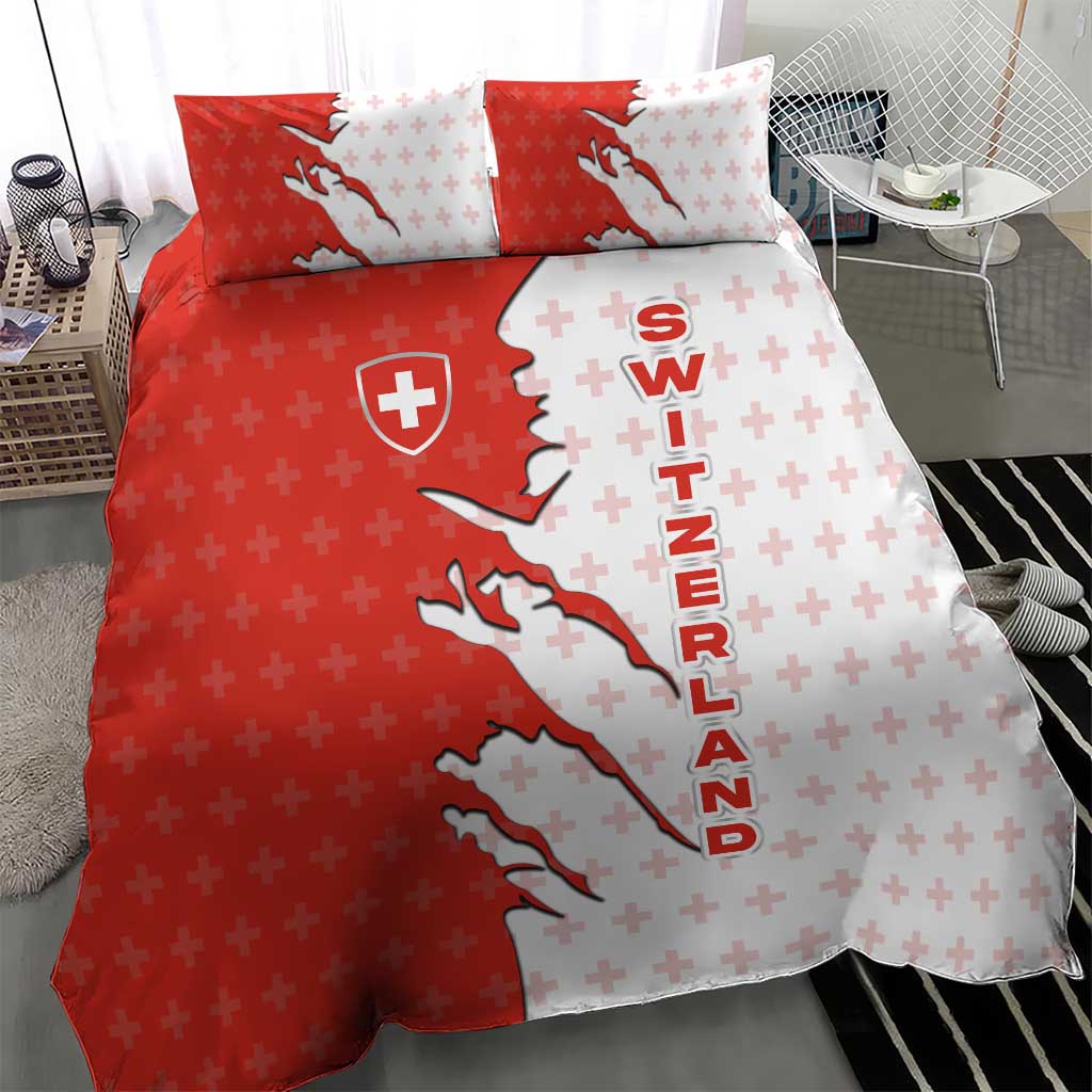 Switzerland Map Scratch Claw Swiss Flag Bedding Set with Vertical Text - Wonder Print Shop