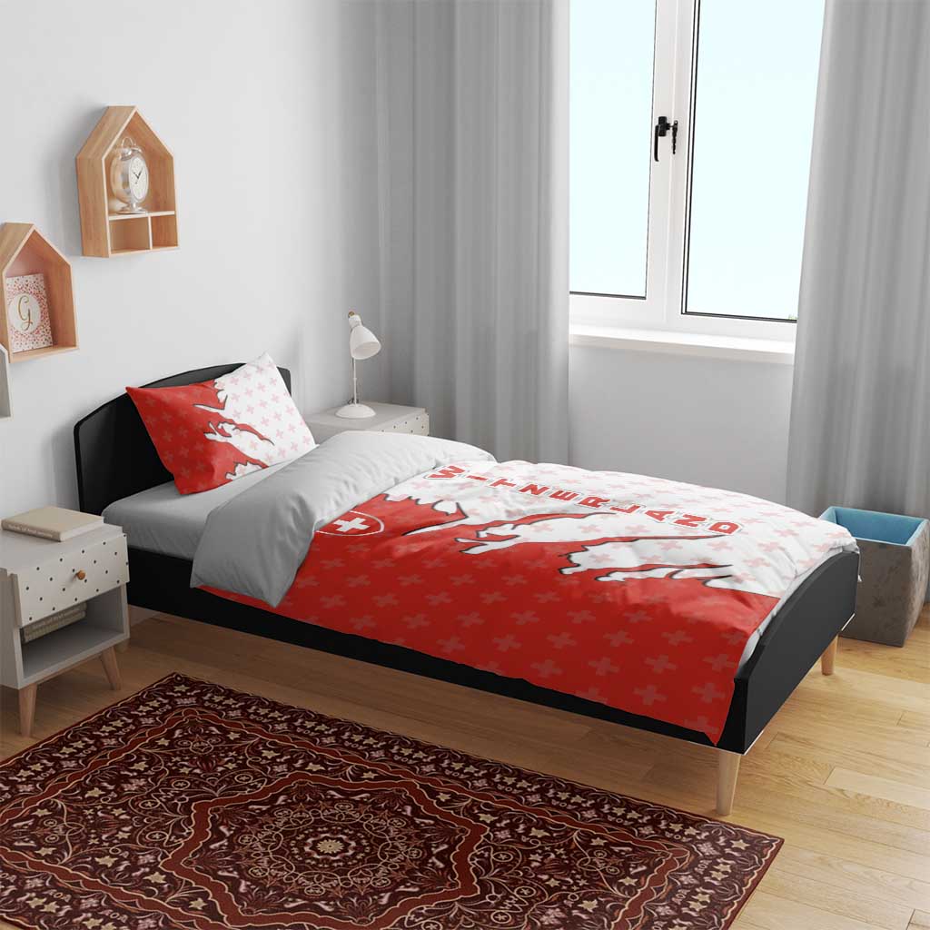 Switzerland Map Scratch Claw Swiss Flag Bedding Set with Vertical Text - Wonder Print Shop