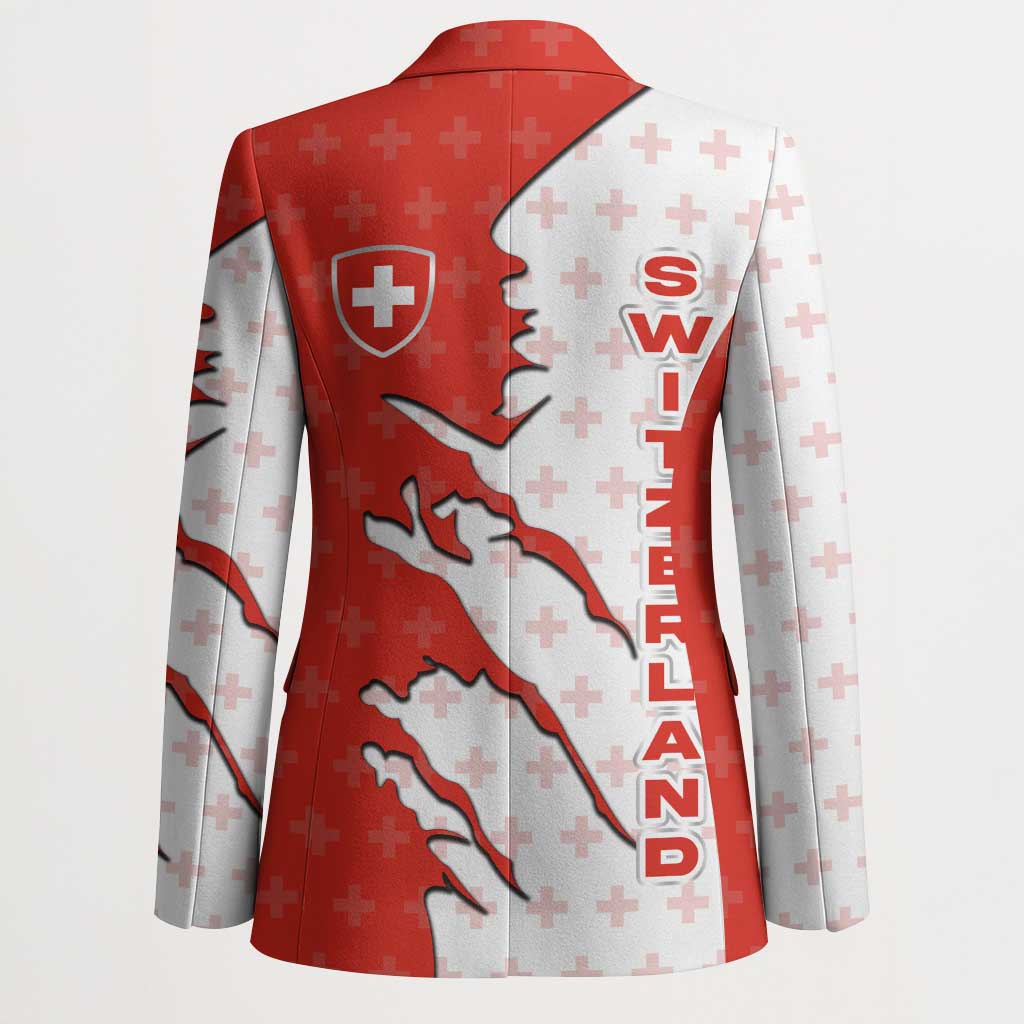 Switzerland Map Scratch Claw Swiss Flag Blazer with Vertical Text - Wonder Print Shop
