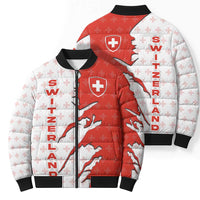 Switzerland Map Scratch Claw Swiss Flag Bomber Puffer Jacket with Vertical Text - Wonder Print Shop