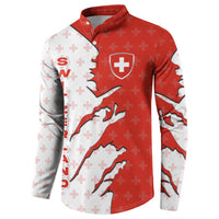 Switzerland Map Scratch Claw Swiss Flag Button Sweatshirt with Vertical Text - Wonder Print Shop