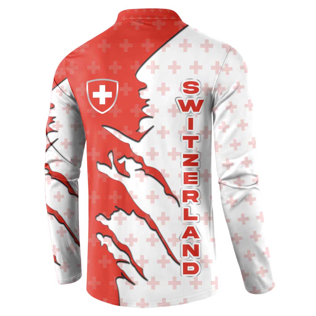Switzerland Map Scratch Claw Swiss Flag Button Sweatshirt with Vertical Text - Wonder Print Shop