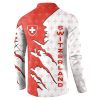 Switzerland Map Scratch Claw Swiss Flag Button Sweatshirt with Vertical Text - Wonder Print Shop