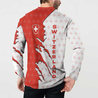 Switzerland Map Scratch Claw Swiss Flag Button Sweatshirt with Vertical Text - Wonder Print Shop