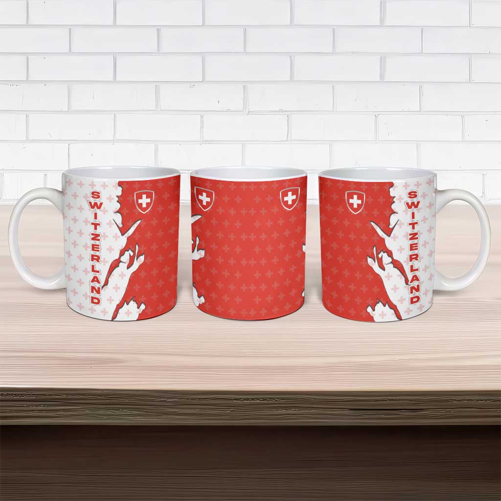Switzerland Map Scratch Claw Swiss Flag Ceramic Mug with Vertical Text - Wonder Print Shop