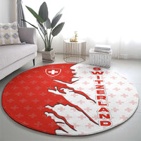 Switzerland Map Scratch Claw Swiss Flag Round Carpet with Vertical Text - Wonder Print Shop