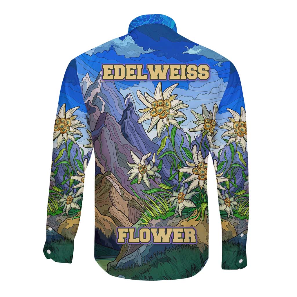 Edelweiss Flower Switzerland Mountain Long Sleeve Button Shirt - Wonder Print Shop