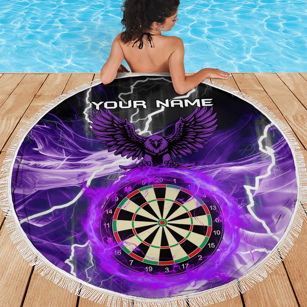 Personalized Purple Lightning Darts Board Beach Blanket with Owl Graphic - Wonder Print Shop