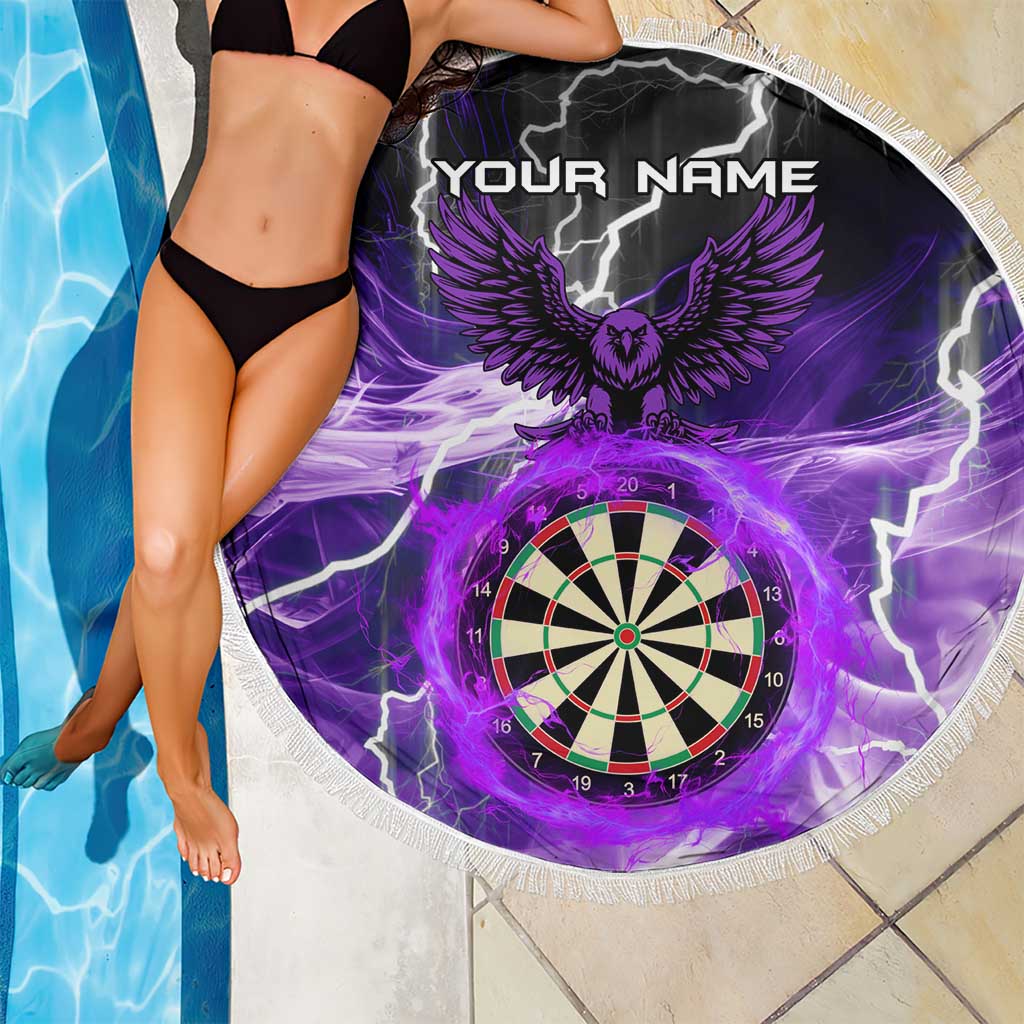 Personalized Purple Lightning Darts Board Beach Blanket with Owl Graphic - Wonder Print Shop