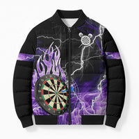 Personalized Purple Lightning Darts Board Bomber Puffer Jacket with Owl Graphic - Wonder Print Shop