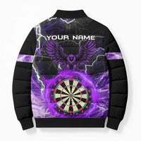 Personalized Purple Lightning Darts Board Bomber Puffer Jacket with Owl Graphic - Wonder Print Shop