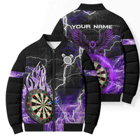 Personalized Purple Lightning Darts Board Bomber Puffer Jacket with Owl Graphic - Wonder Print Shop