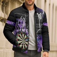 Personalized Purple Lightning Darts Board Bomber Puffer Jacket with Owl Graphic - Wonder Print Shop