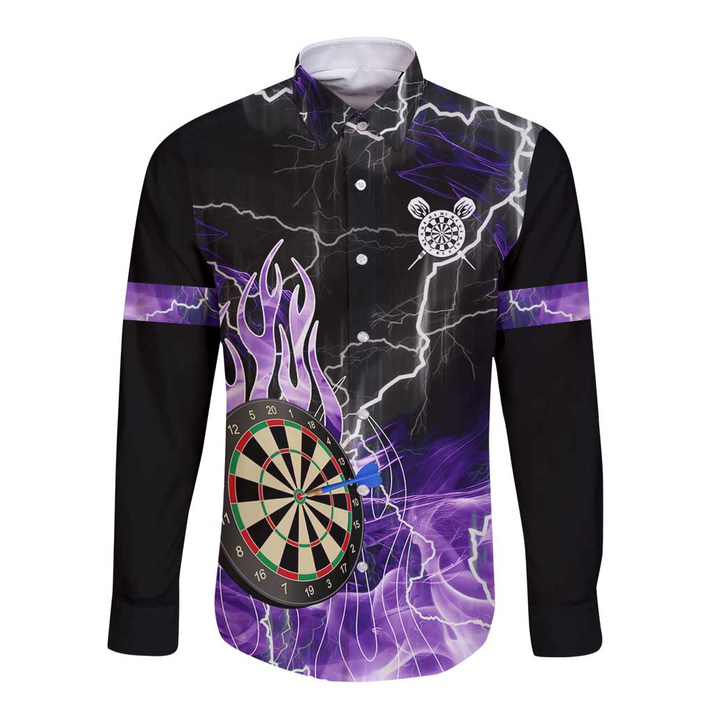 Personalized Purple Lightning Darts Board Long Sleeve Button Shirt with Owl Graphic - Wonder Print Shop