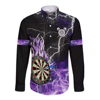 Personalized Purple Lightning Darts Board Long Sleeve Button Shirt with Owl Graphic - Wonder Print Shop