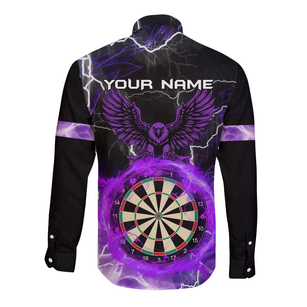 Personalized Purple Lightning Darts Board Long Sleeve Button Shirt with Owl Graphic - Wonder Print Shop