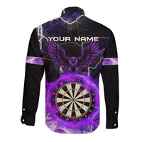 Personalized Purple Lightning Darts Board Long Sleeve Button Shirt with Owl Graphic - Wonder Print Shop
