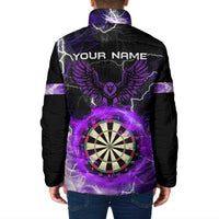Personalized Purple Lightning Darts Board Padded Jacket with Owl Graphic - Wonder Print Shop