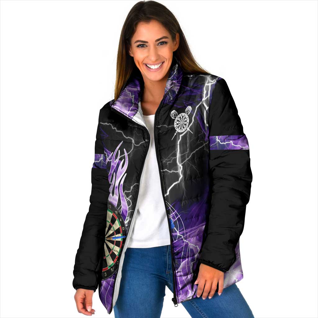 Personalized Purple Lightning Darts Board Padded Jacket with Owl Graphic - Wonder Print Shop