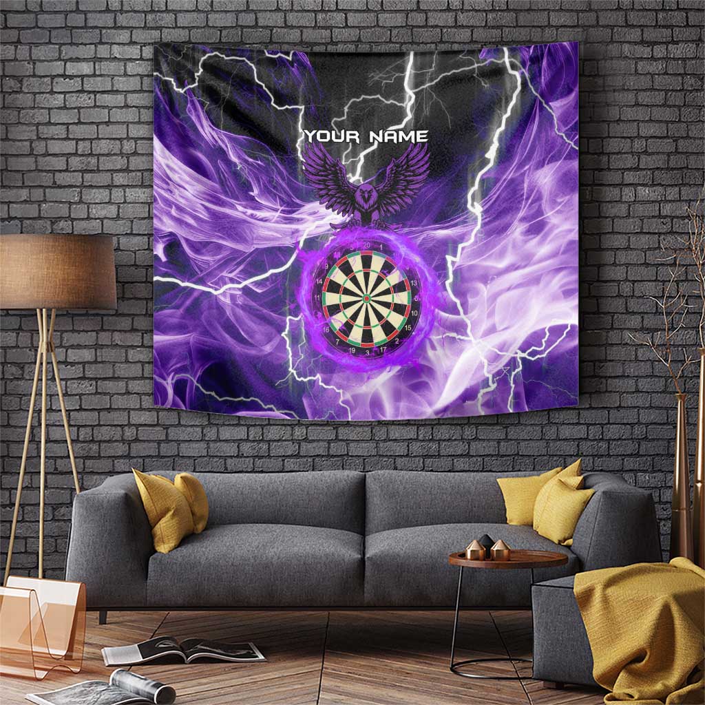 Personalized Purple Lightning Darts Board Tapestry with Owl Graphic - Wonder Print Shop