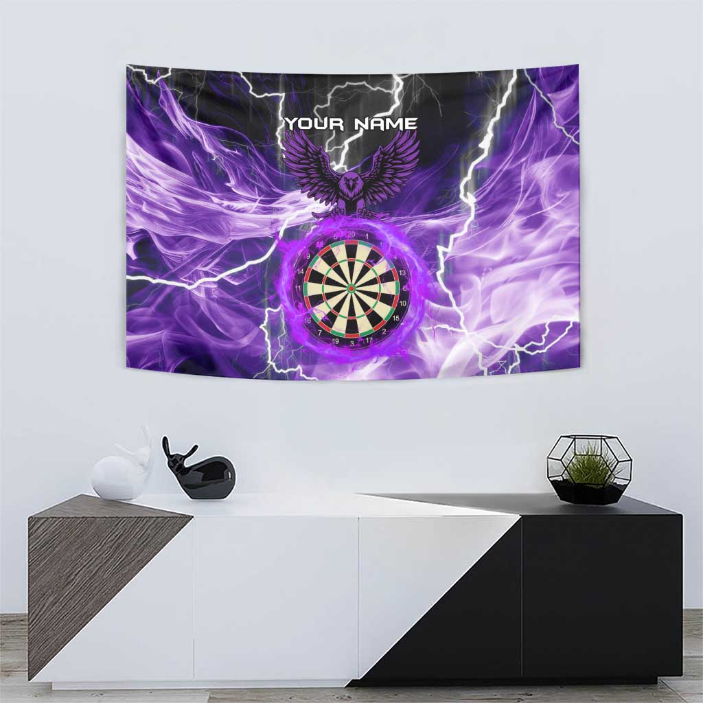 Personalized Purple Lightning Darts Board Tapestry with Owl Graphic - Wonder Print Shop