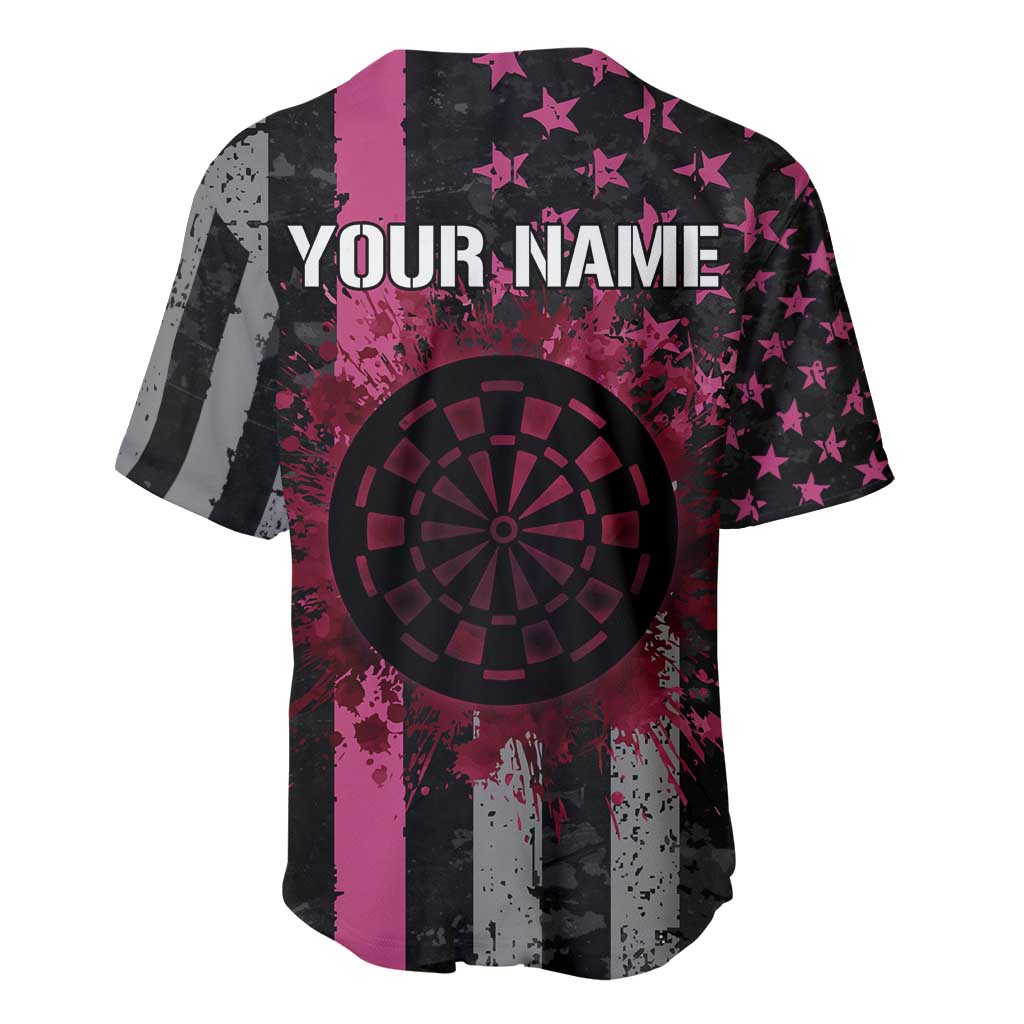 Personalized Pink Ribbon and American Flag Darts Baseball Jersey - Wonder Print Shop