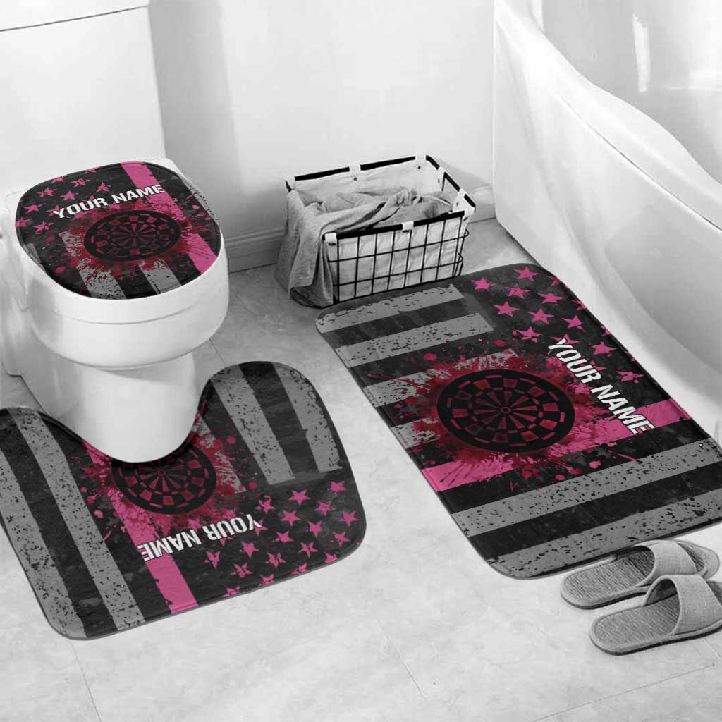 Personalized Pink Ribbon and American Flag Darts Bathroom Set - Wonder Print Shop