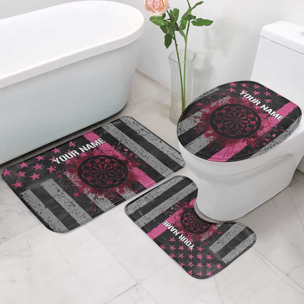 Personalized Pink Ribbon and American Flag Darts Bathroom Set - Wonder Print Shop