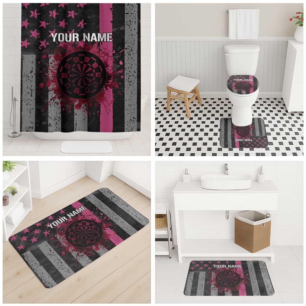 Personalized Pink Ribbon and American Flag Darts Bathroom Set - Wonder Print Shop
