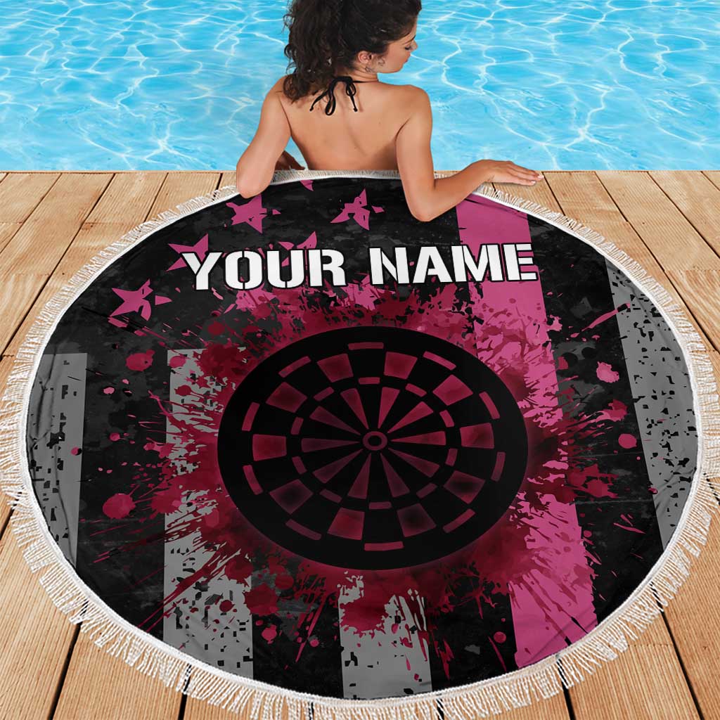 Personalized Pink Ribbon and American Flag Darts Beach Blanket - Wonder Print Shop