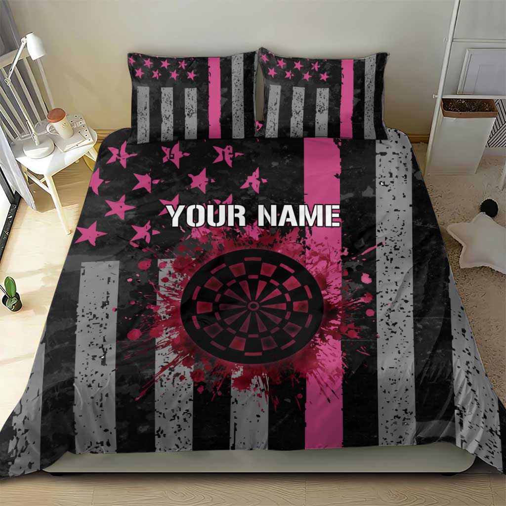 Personalized Pink Ribbon and American Flag Darts Bedding Set - Wonder Print Shop