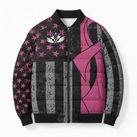 Personalized Pink Ribbon and American Flag Darts Bomber Puffer Jacket - Wonder Print Shop