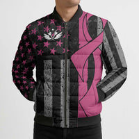 Personalized Pink Ribbon and American Flag Darts Bomber Puffer Jacket - Wonder Print Shop