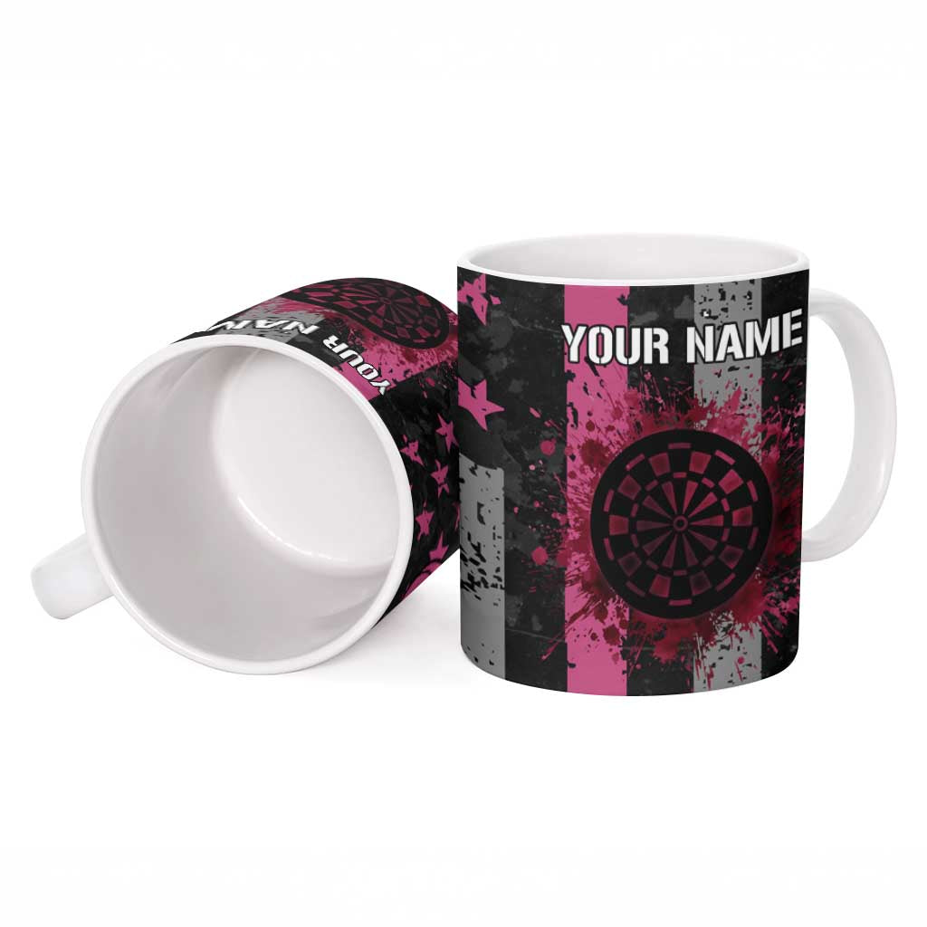 Personalized Pink Ribbon and American Flag Darts Ceramic Mug - Wonder Print Shop