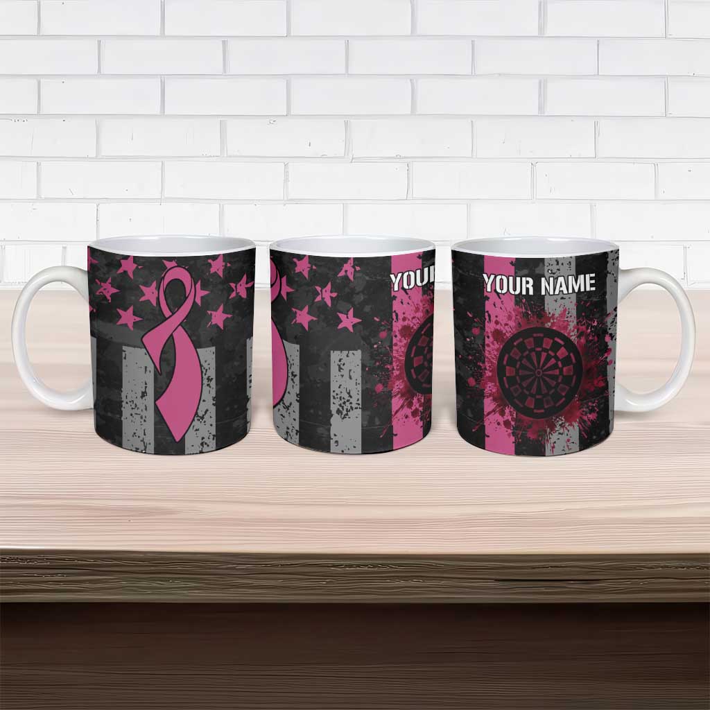 Personalized Pink Ribbon and American Flag Darts Ceramic Mug - Wonder Print Shop