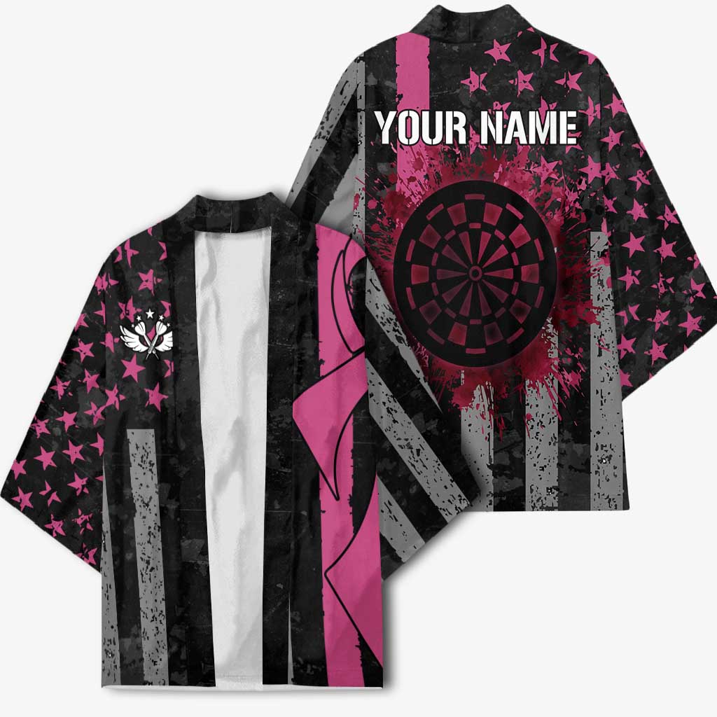 Personalized Pink Ribbon and American Flag Darts Kimono - Wonder Print Shop
