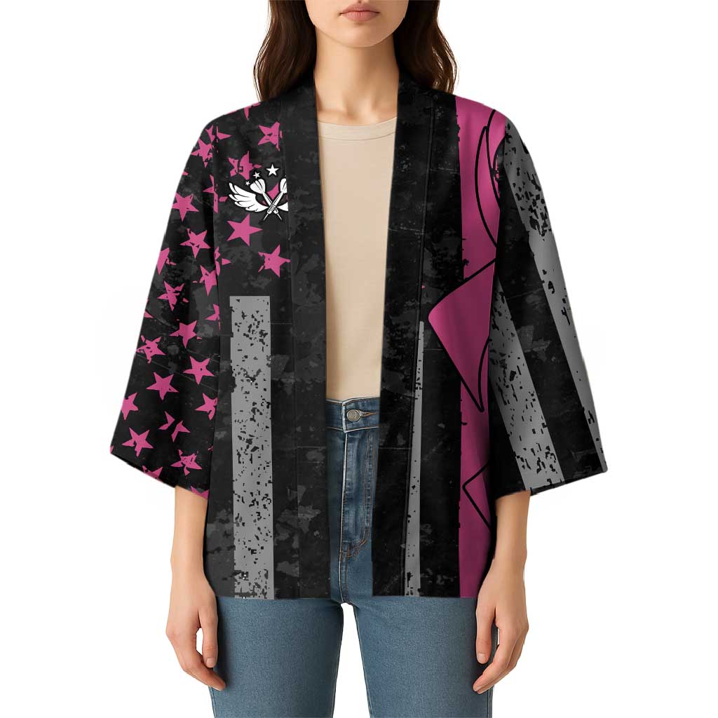 Personalized Pink Ribbon and American Flag Darts Kimono - Wonder Print Shop