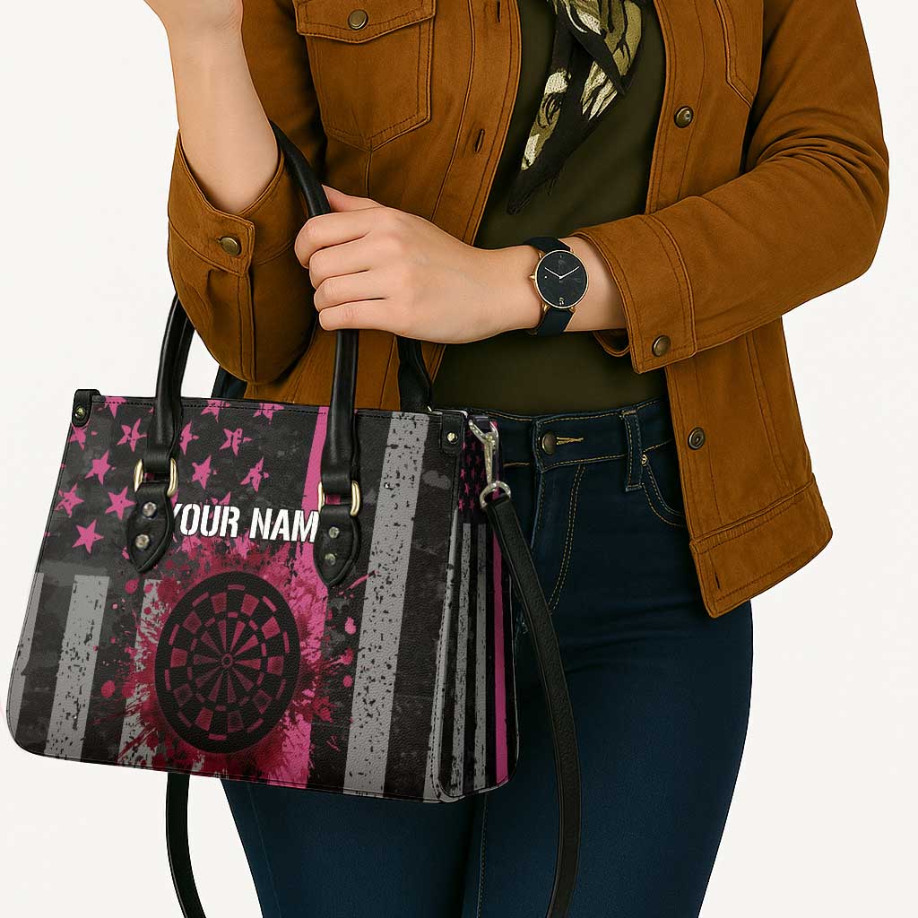 Personalized Pink Ribbon and American Flag Darts Leather Bag - Wonder Print Shop