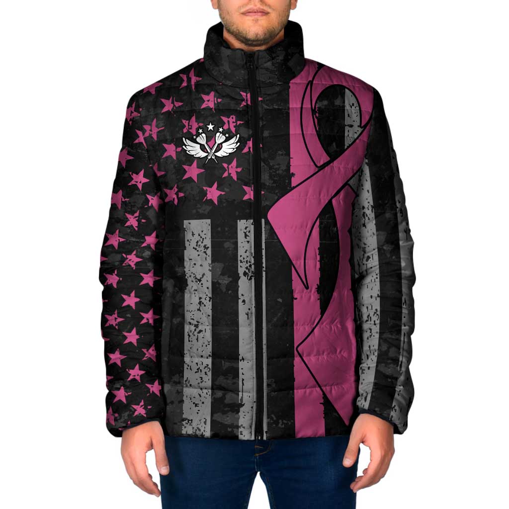 Personalized Pink Ribbon and American Flag Darts Padded Jacket - Wonder Print Shop