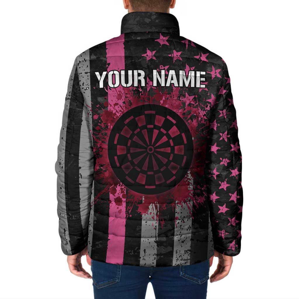 Personalized Pink Ribbon and American Flag Darts Padded Jacket - Wonder Print Shop