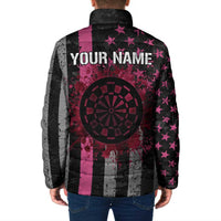 Personalized Pink Ribbon and American Flag Darts Padded Jacket - Wonder Print Shop