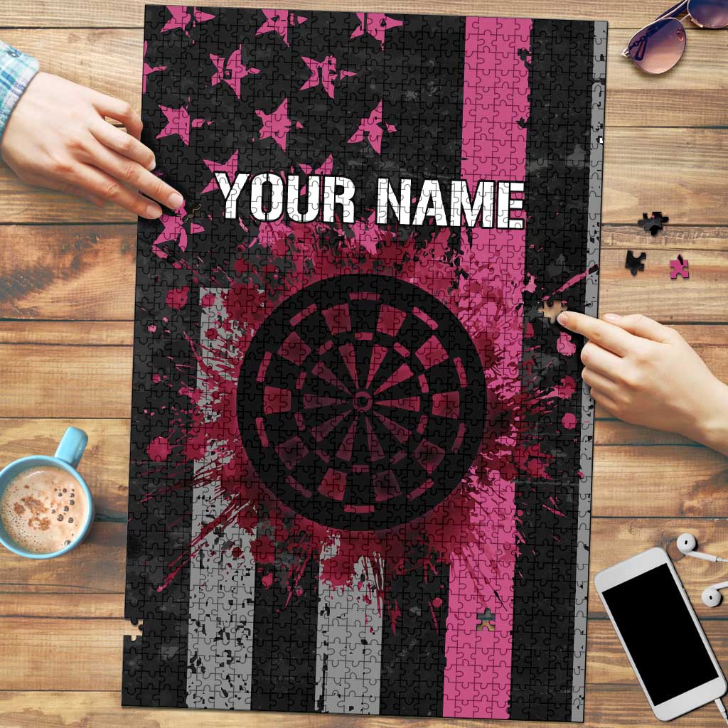 Personalized Pink Ribbon and American Flag Darts Puzzle - Wonder Print Shop