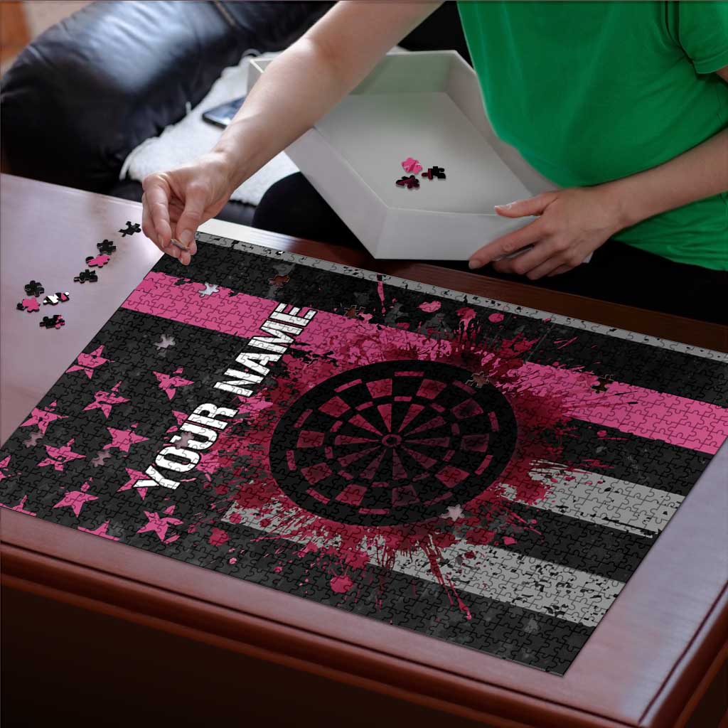 Personalized Pink Ribbon and American Flag Darts Puzzle - Wonder Print Shop