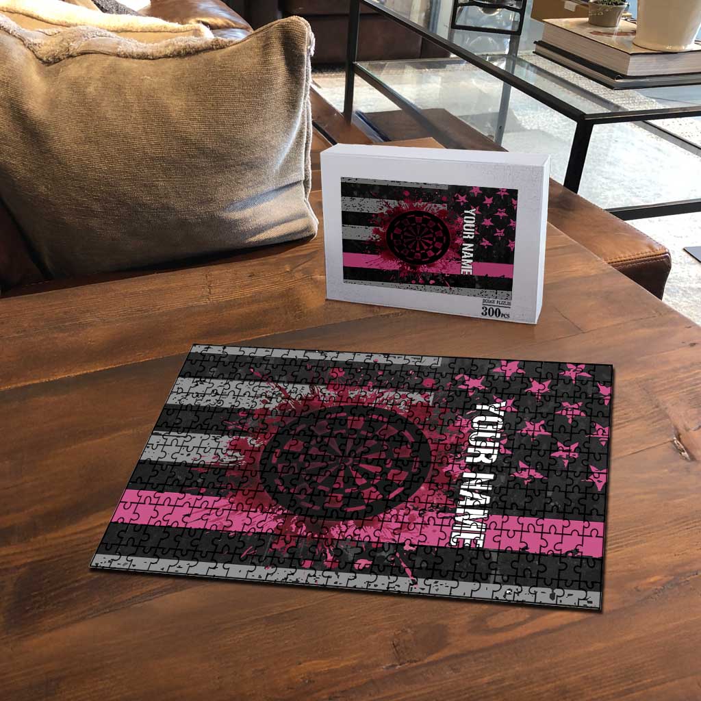 Personalized Pink Ribbon and American Flag Darts Puzzle - Wonder Print Shop