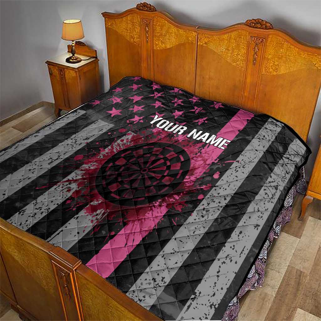 Personalized Pink Ribbon and American Flag Darts Quilt - Wonder Print Shop